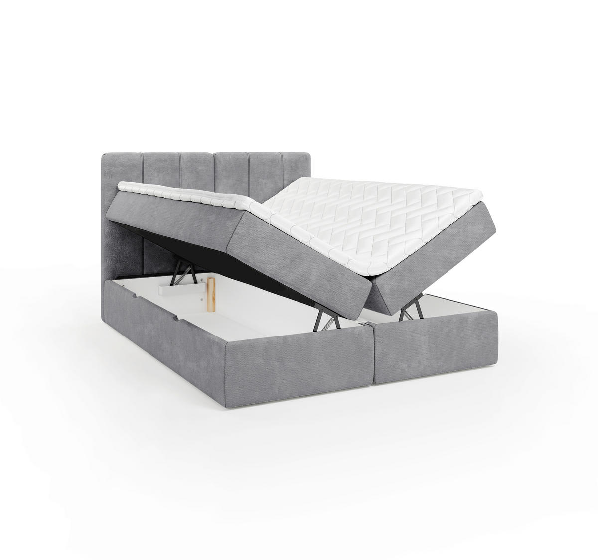 BOXBETT 160/200 cm,  in Grau, gepolstertes Kopfteil, Bettkasten, Topper, Matratze, H3 = fest  - Schwarz/Grau, Design, Holzwerkstoff/Kunststoff (160/200cm) - Esposa