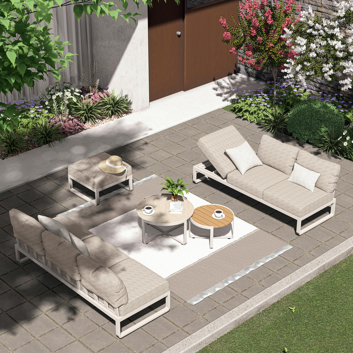 LOUNGESOFA 207/82/70 cm Aluminium  - Sandfarben/Mokka, Design, Textil/Metall (207/82/70cm) - Zebra 