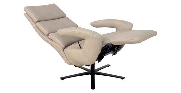 RELAXSESSEL Echtleder Kopfteilverstellung    - Ecru/Schwarz, Design, Leder/Metall (80/120/90cm) - Cantus
