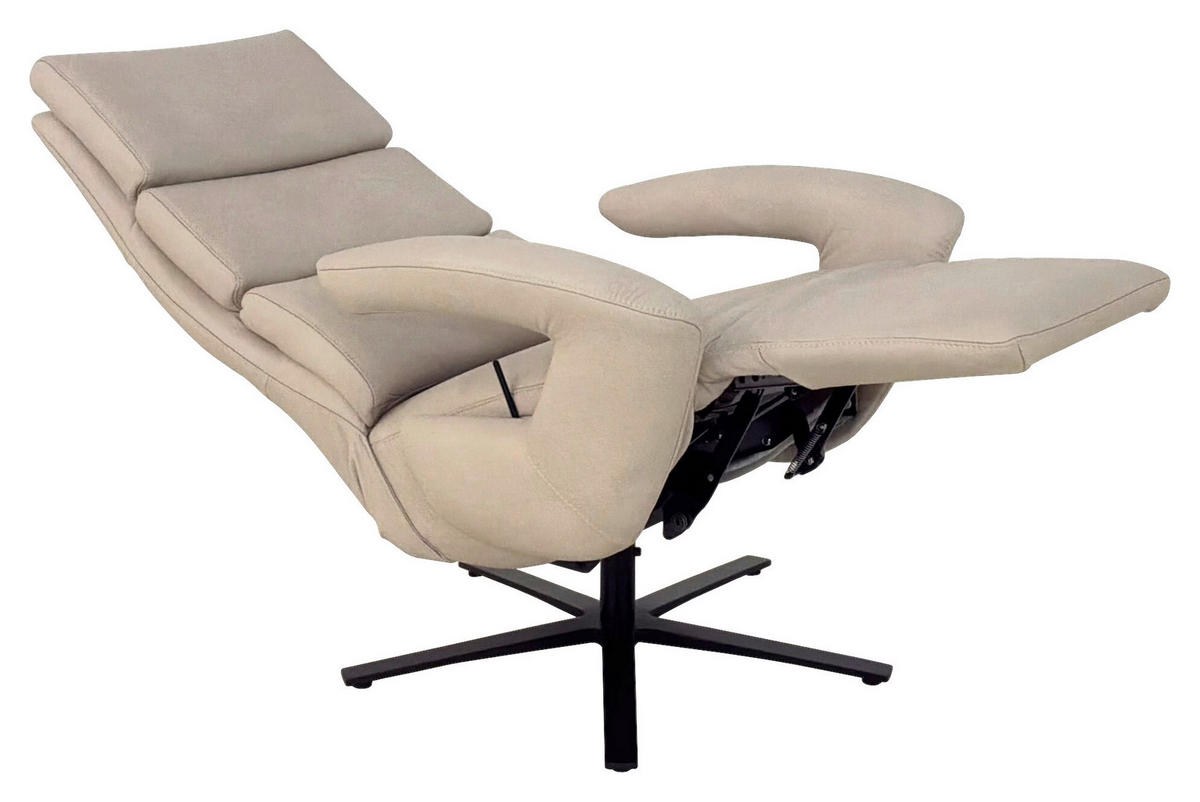 RELAXSESSEL Echtleder Kopfteilverstellung    - Ecru/Schwarz, Design, Leder/Metall (80/120/90cm) - Cantus