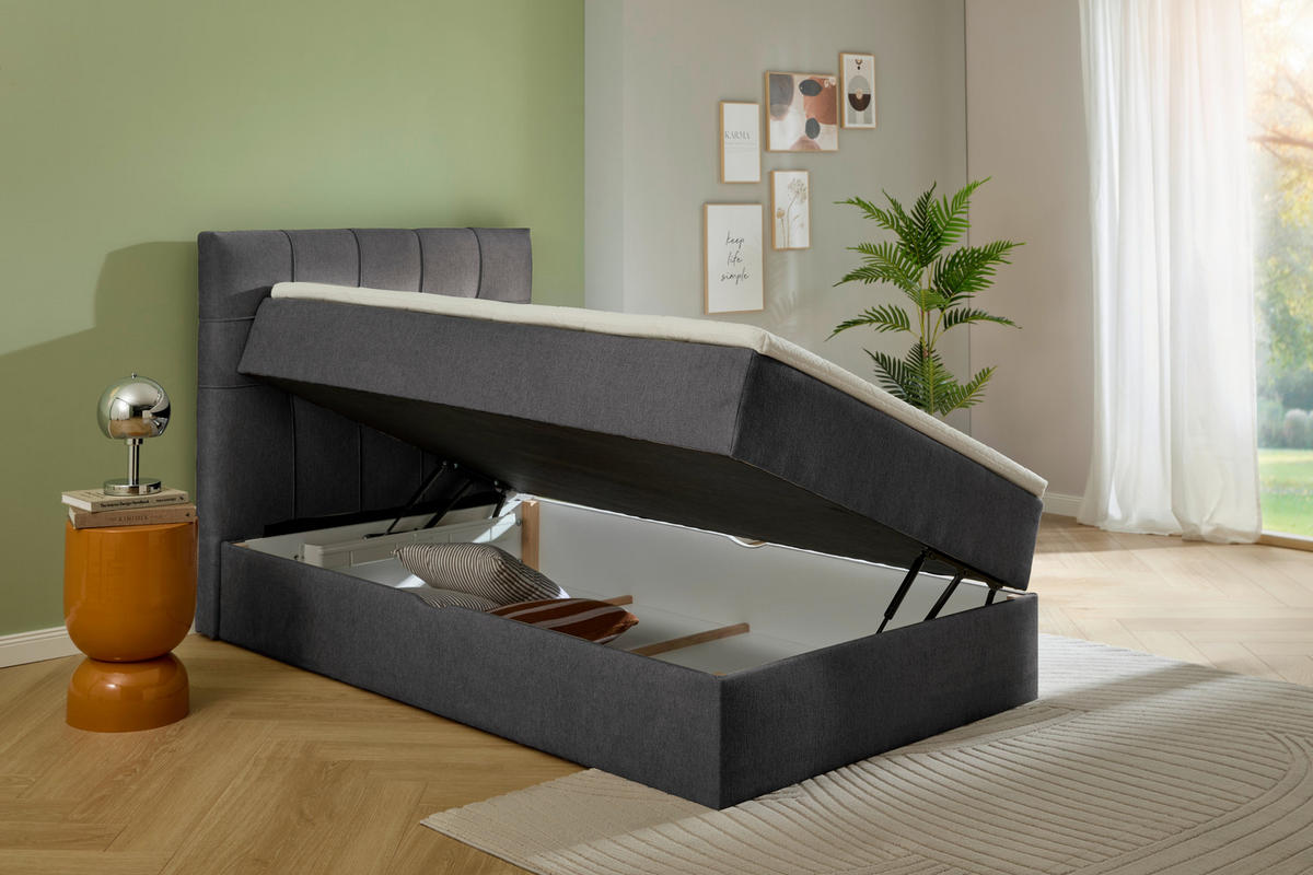 BOXBETT 120/200 cm  in Dunkelgrau  - Dunkelgrau/Schwarz, KONVENTIONELL, Kunststoff/Textil (120/200cm) - Boxxx