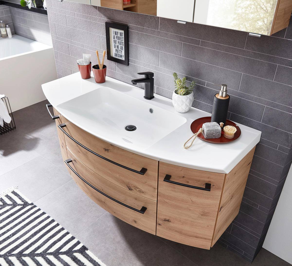 BADEZIMMER  in 121 cm  - Eichefarben/Weiß, KONVENTIONELL, Holzwerkstoff/Stein (121cm) - Sadena