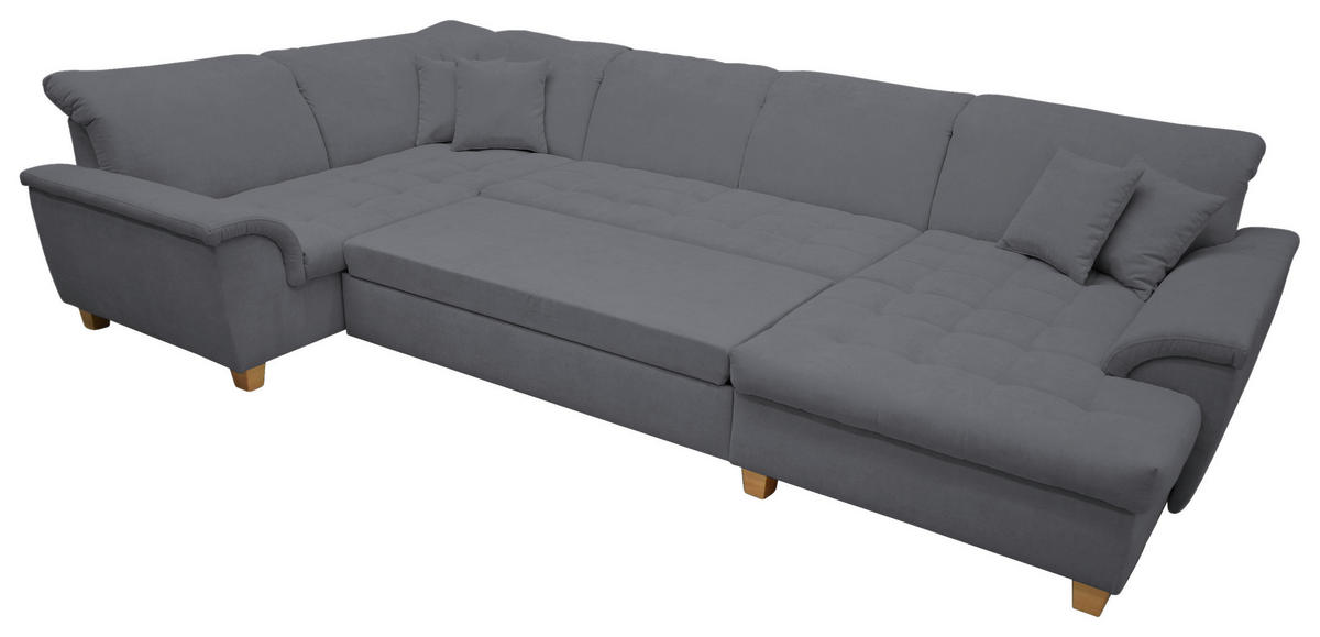 WOHNLANDSCHAFT Dunkelgrau Mikrofaser  - Eichefarben/Dunkelgrau, KONVENTIONELL, Holz/Textil (214/352/170cm) - MID.YOU