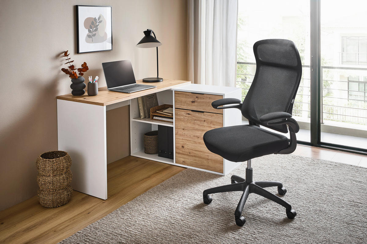 ECKSCHREIBTISCH 120/104,8/74 cm Weiß, Eiche Artisan Stauraum, seitenverkehrt montierbar  - Graphitfarben/Eiche Artisan, KONVENTIONELL, Holzwerkstoff/Metall (120/104,8/74cm) - Carryhome