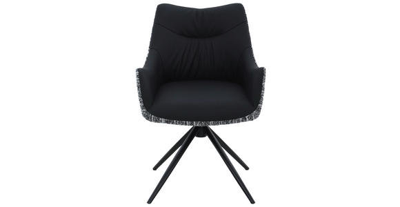 ARMLEHNSTUHL  Sitzfläche 360° drehbar, automatische Rückholfunktion Webstoff Echtleder  - Schwarz, MODERN, Leder/Textil (57/86,5/61,5cm) - Novel