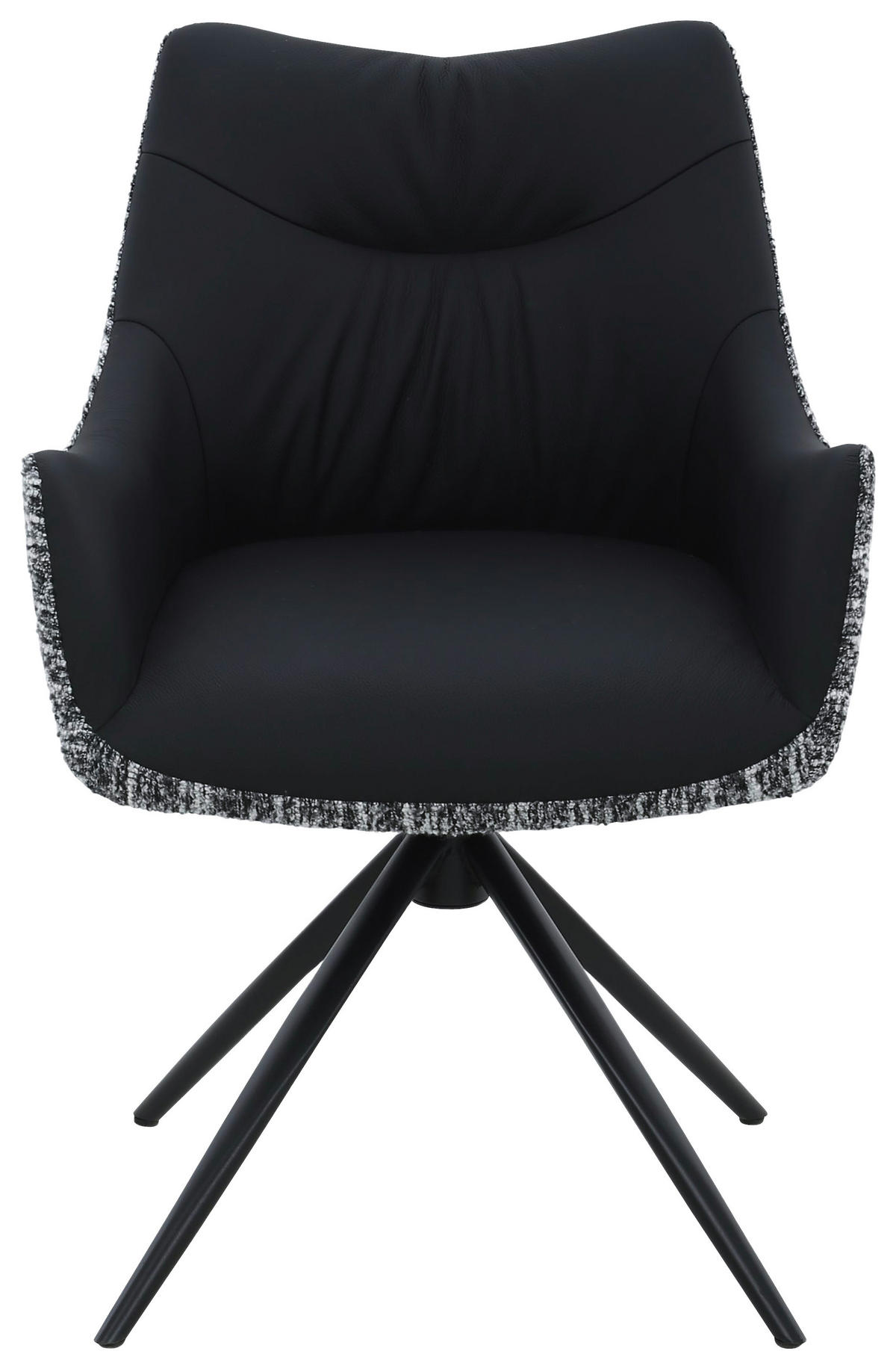 ARMLEHNSTUHL  Sitzfläche 360° drehbar, automatische Rückholfunktion Webstoff Echtleder  - Schwarz, MODERN, Leder/Textil (57/86,5/61,5cm) - Novel