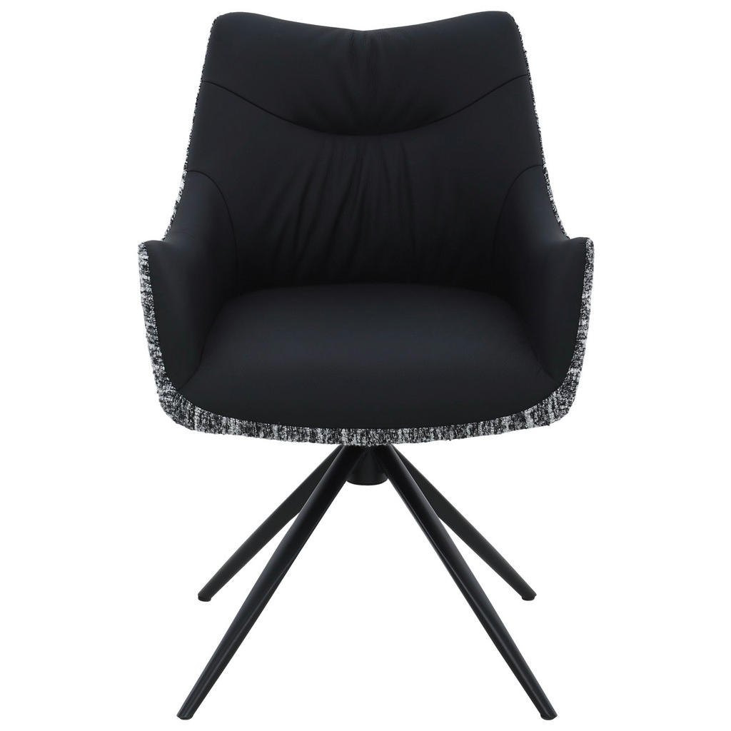 Thumbnail - Novel Armlehnstuhl, Schwarz, Metall, Textil, Leder, Echtleder, Rindleder, Drehkreuz, 57x86.5x61.5 cm, Sitzfläche 360° dr...