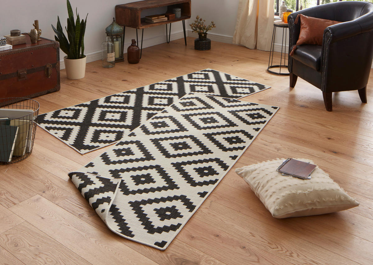 OUTDOORTEPPICH 80/350 cm Twin Creme, Schwarz  - Creme/Schwarz, Basics, Kunststoff (80/350cm)