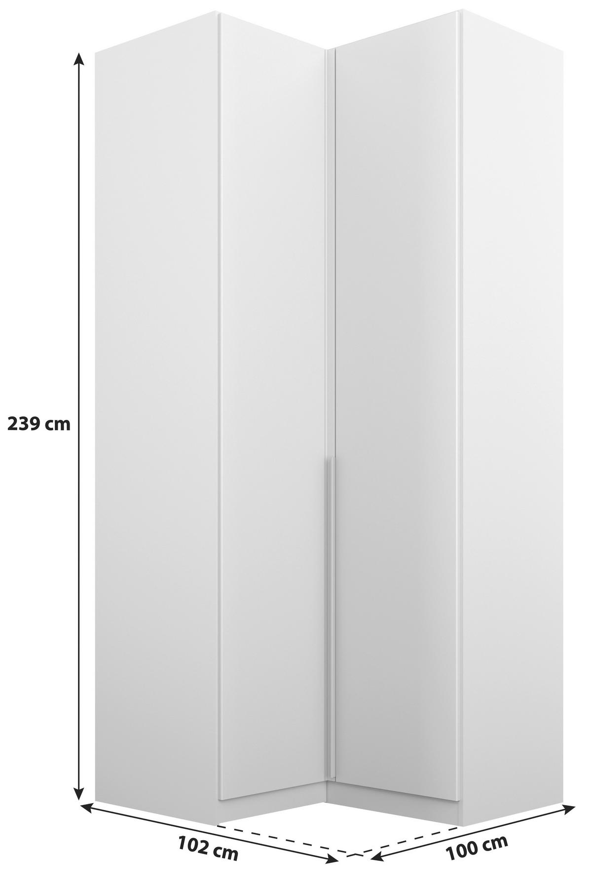 ECKKLEIDERSCHRANK 100/229/102 cm  - Weiss/Hellgrau, Modern, Holzwerkstoff (100/229/102cm) - Rauch Möbel
