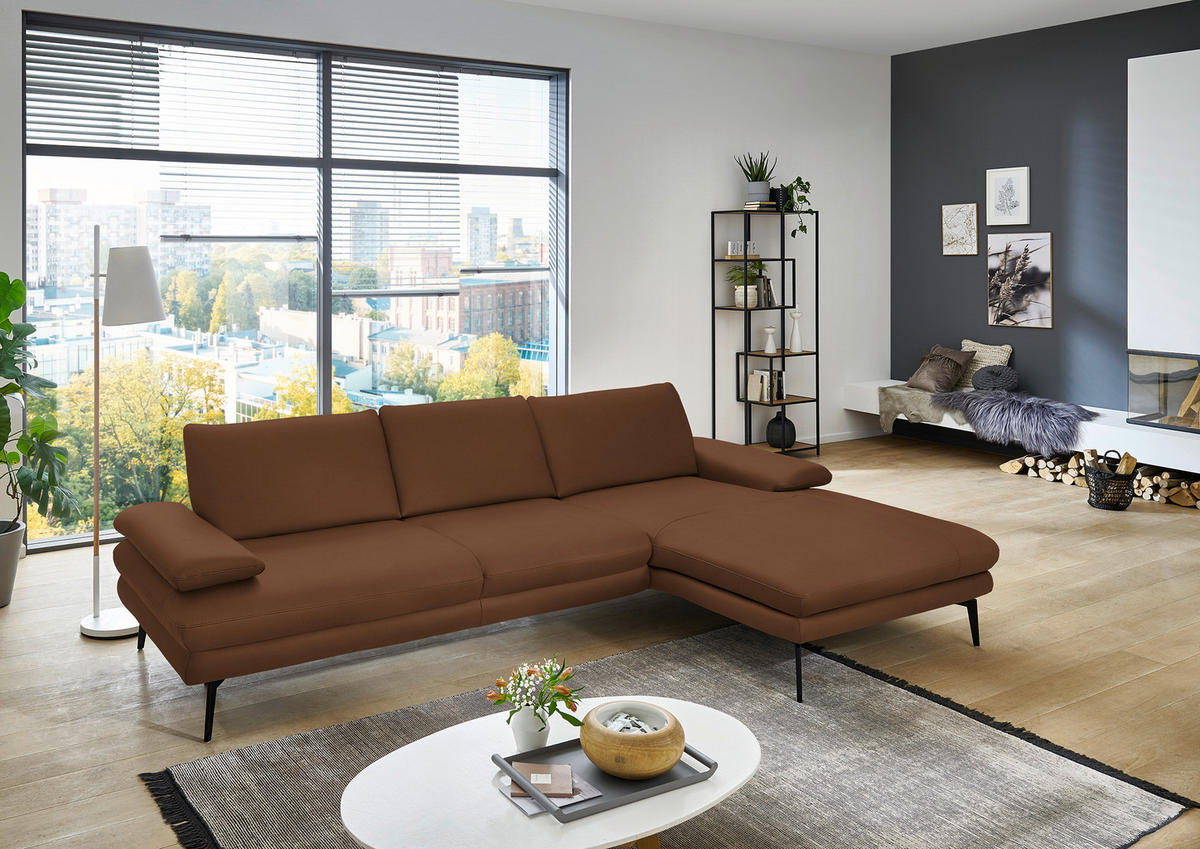 ECKSOFA in Echtleder Hellbraun  - Hellbraun/Schwarz, Design, Leder/Metall (310/180cm) - Dieter Knoll