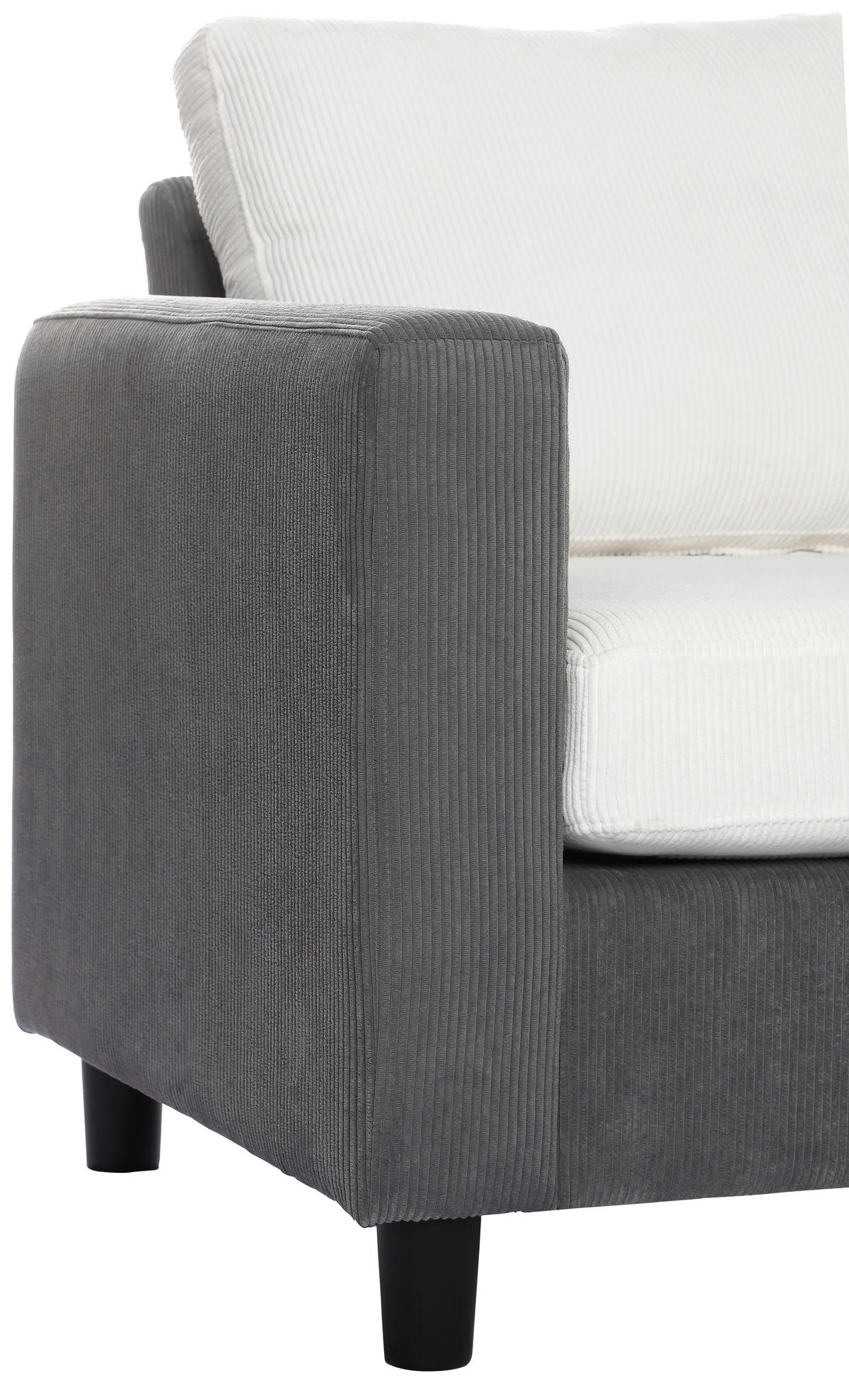 ECKSOFA Weiß Cord  - Dunkelgrau/Schwarz, Design, Kunststoff/Textil (198/135cm) - P & B