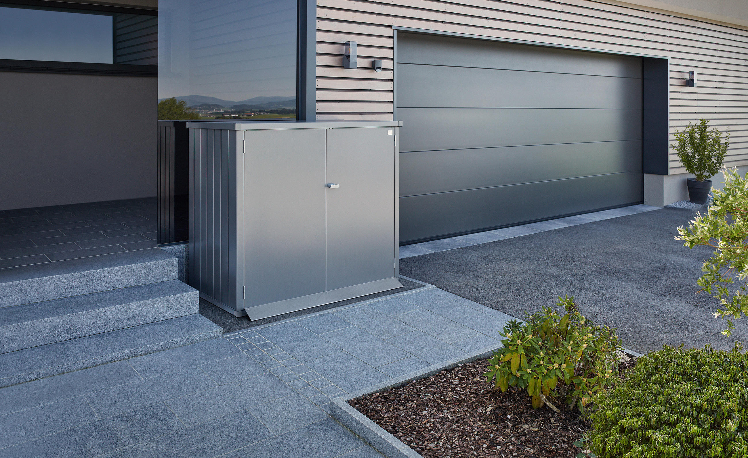 MÜLLTONNENBOX 147/129/88 cm  - Grau, Basics, Metall (147/129/88cm) - Biohort