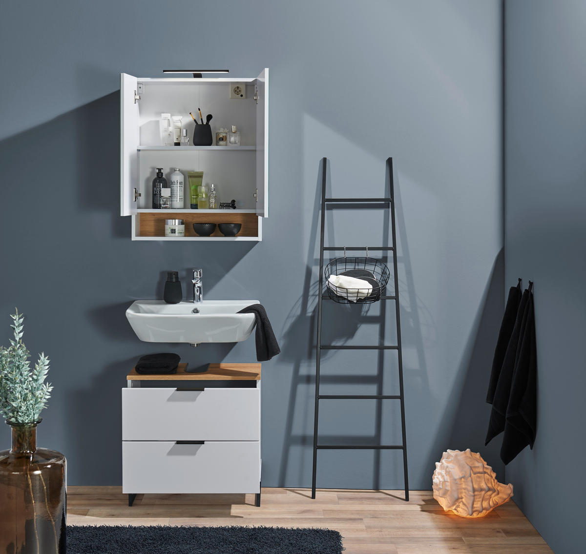WASCHBECKENUNTERSCHRANK 60/60/35 cm  - Eichefarben/Schwarz, KONVENTIONELL, Holzwerkstoff/Metall (60/60/35cm) - home24