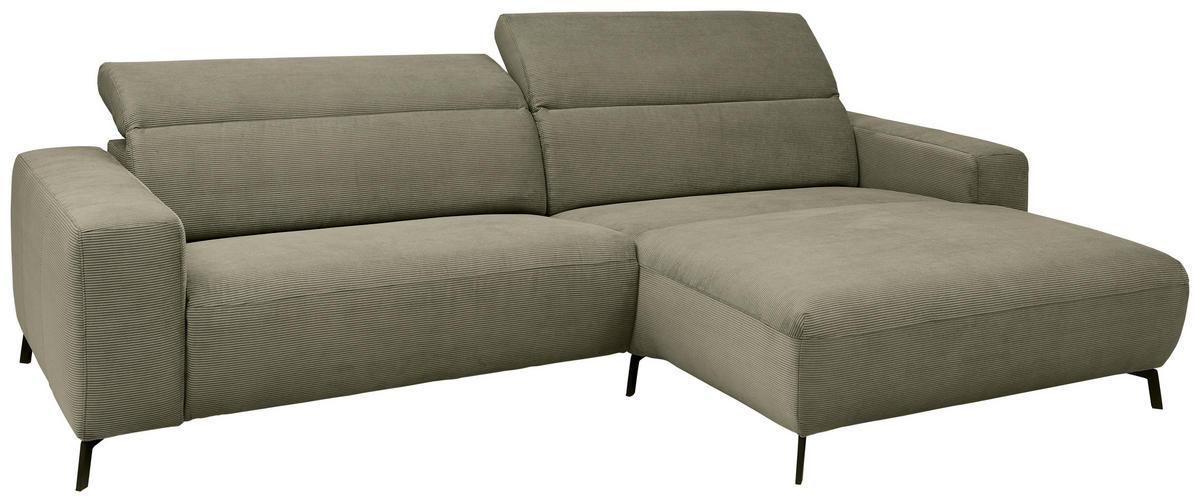 ECKSOFA in Feincord Olivgrün  - Schwarz/Olivgrün, Design, Textil/Metall (294/172-177cm) - Pure Home Lifestyle