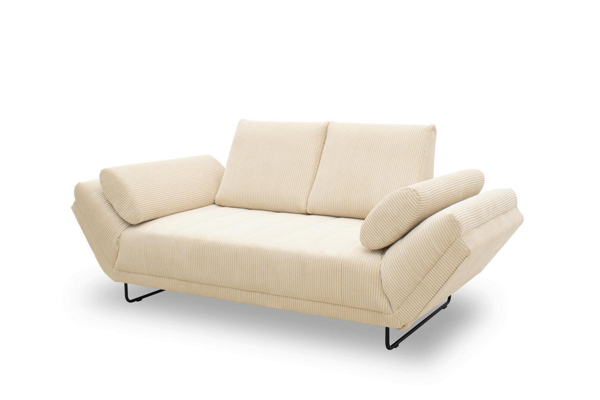 SCHLAFSOFA in Cord, Mikrofaser Creme  - Creme/Schwarz, Design, Textil/Metall (210/95/97cm) - MID.YOU