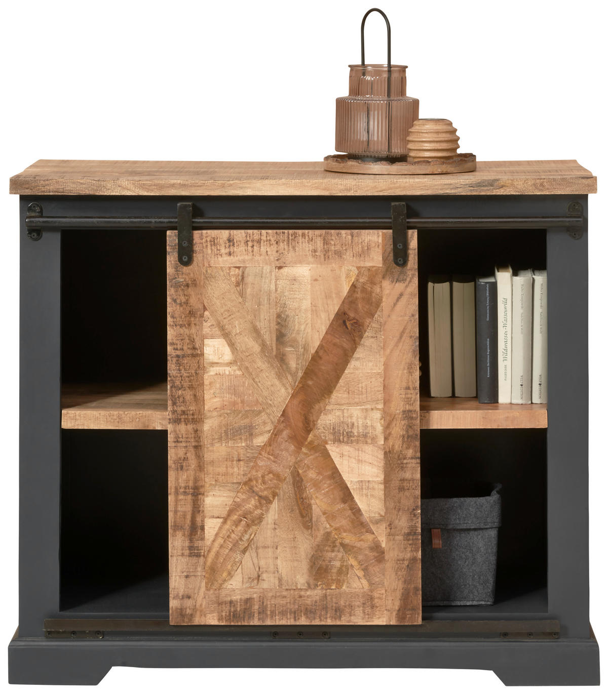 ŠIROKÁ KOMODA, mangové drevo, sivá, prírodná farba, čierna, 100/85/45 cm - čierna/sivá, Lifestyle, drevo/kompozitné drevo (100/85/45cm) - MID.YOU