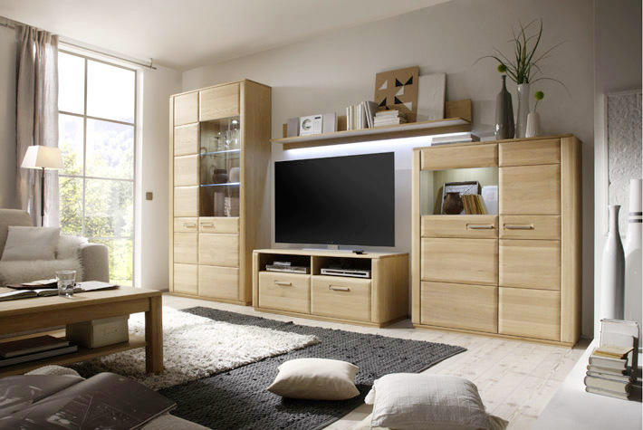 WOHNWAND in Eichefarben 357/209/51 cm - Eichefarben, Design, Glas/Holz (357/209/51cm) - Livetastic