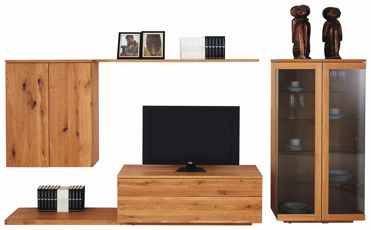 WOHNWAND  in Eichefarben  340/151,5/48,4 cm  - Eichefarben, Design, Glas/Holz (340/151,5/48,4cm) - TEAM 7