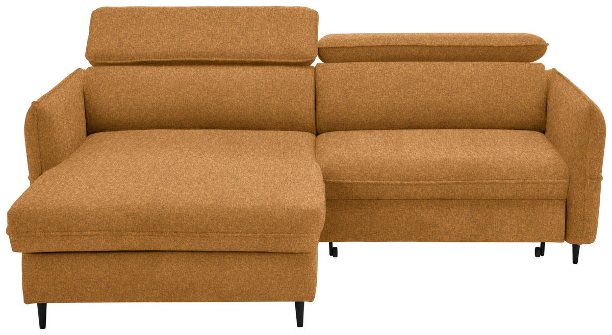 ECKSOFA inkl. Funktionen Currygelb, Gelb, Orange Samt  - Currygelb/Gelb, Design, Holz/Textil (185/232cm) - Stylife