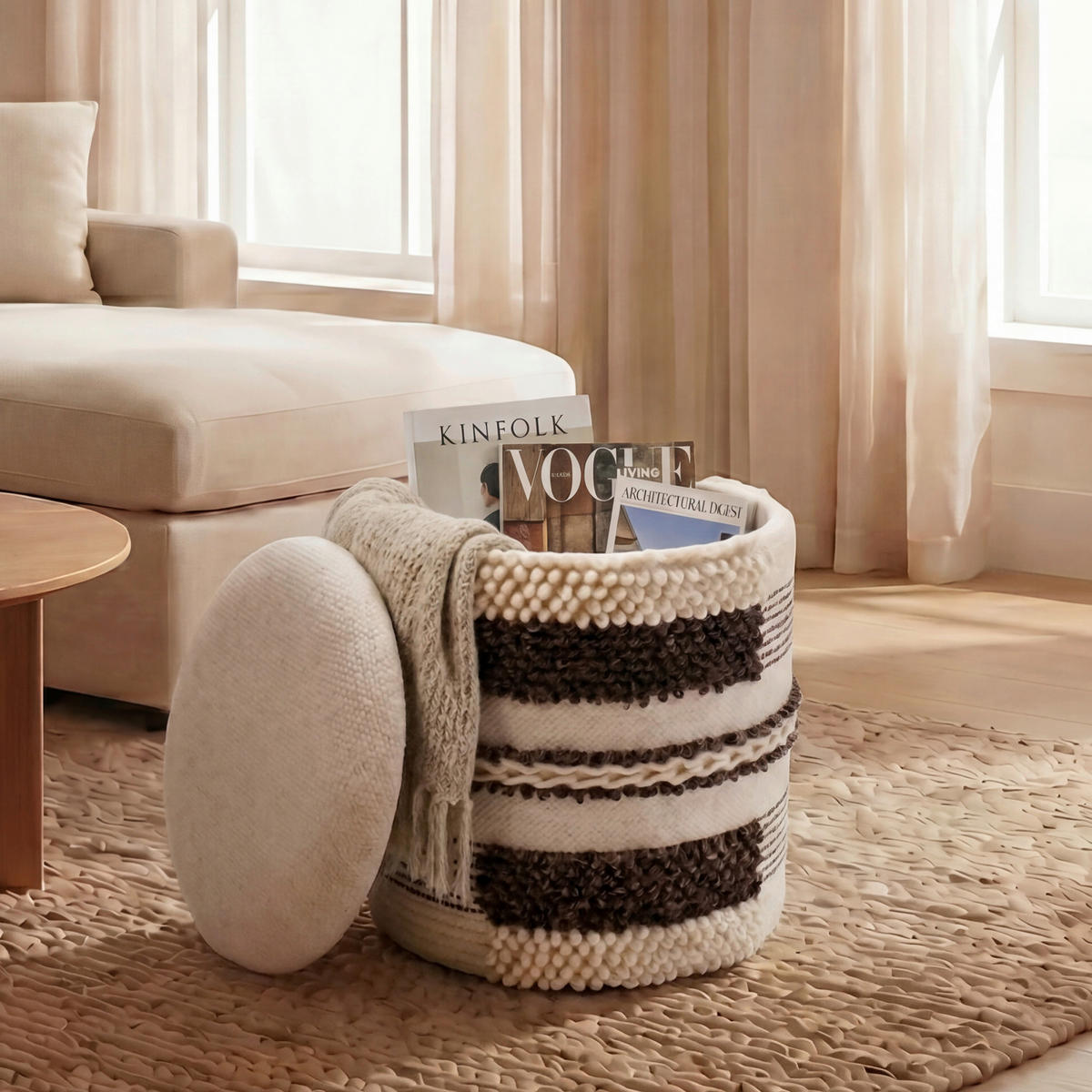 HOCKER Textil Beige  - Beige, Design, Textil (40/45/40cm) - Livetastic