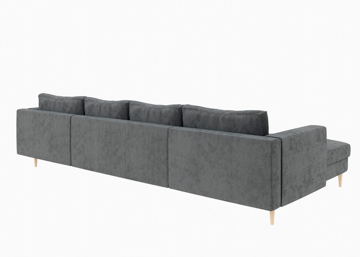 WOHNLANDSCHAFT Dunkelgrau Cord  - Dunkelgrau/Buchefarben, MODERN, Holz/Textil (161/306/161cm) - Trendmanufaktur