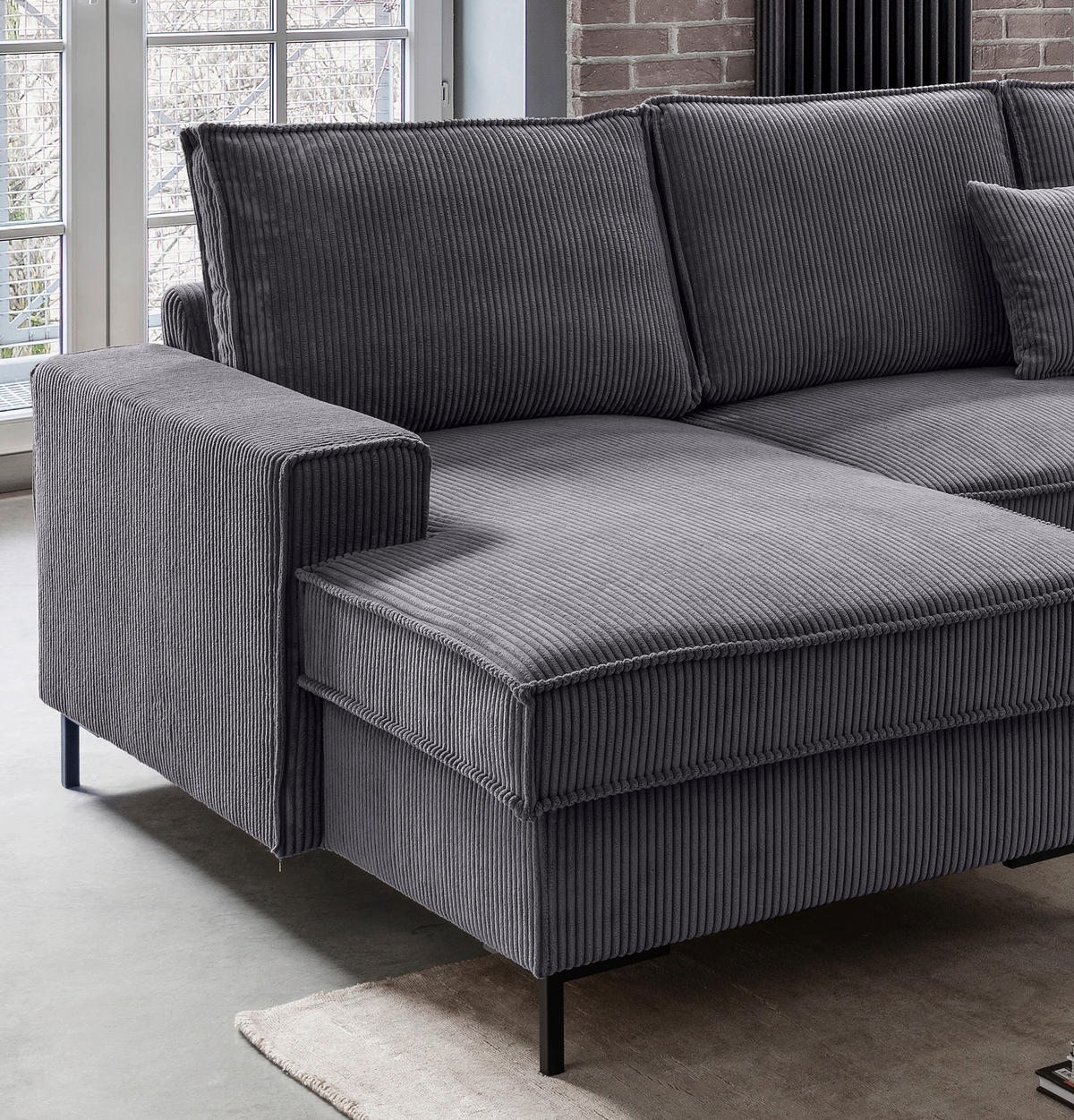 SJEDEĆA GARNITURA tekstil  siva   - siva/crna, Moderno, tekstil/metal (150/309/198cm) - MID.YOU