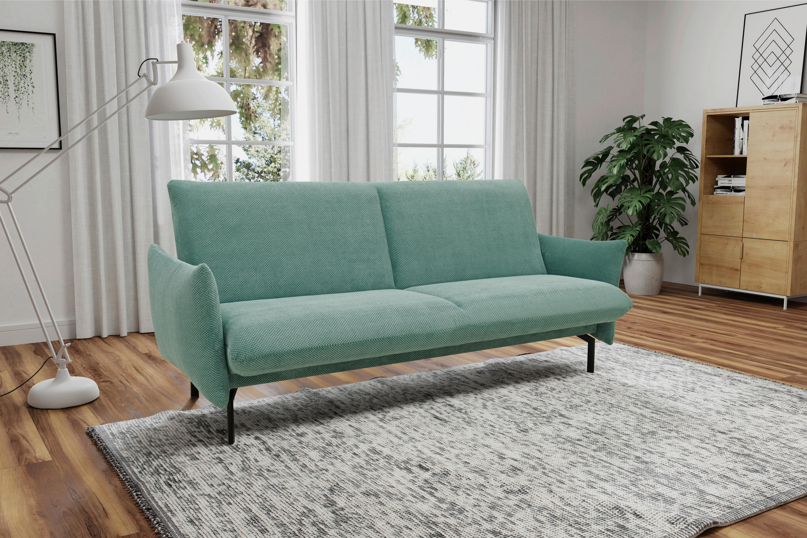 SCHLAFSOFA in Mikrofaser Mintgrün  - Schwarz/Mintgrün, Design, Textil/Metall (234/102/95cm) - MID.YOU
