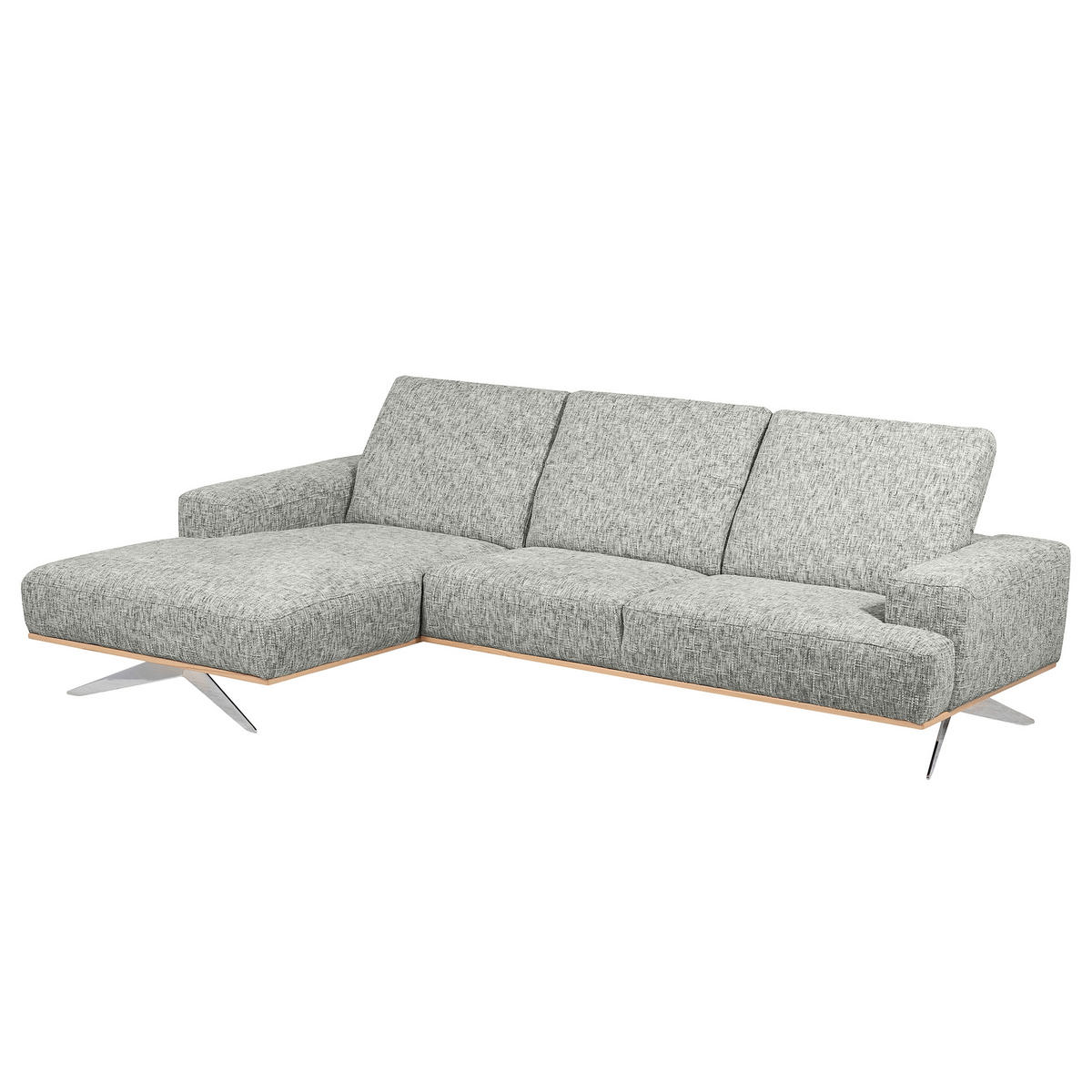 ECKSOFA PORTLAND Grau Struktur Kopfteilverstellung  - Chromfarben/Naturfarben, Design, Holz/Textil (187/295cm) - Livetastic