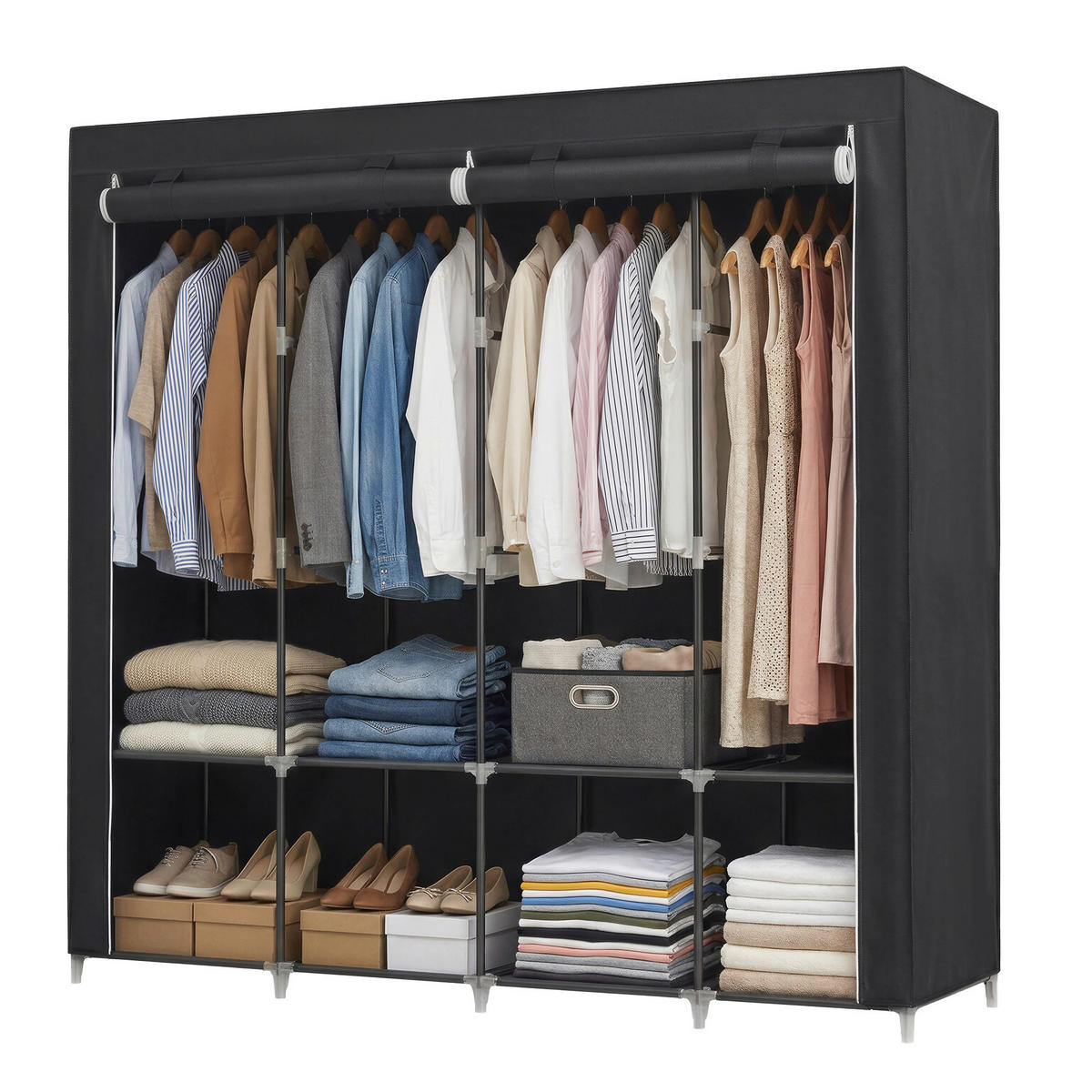 STOFFSCHRANK Schwarz  - Schwarz, Basics, Textil/Metall (170/167/45cm) - Boxxx