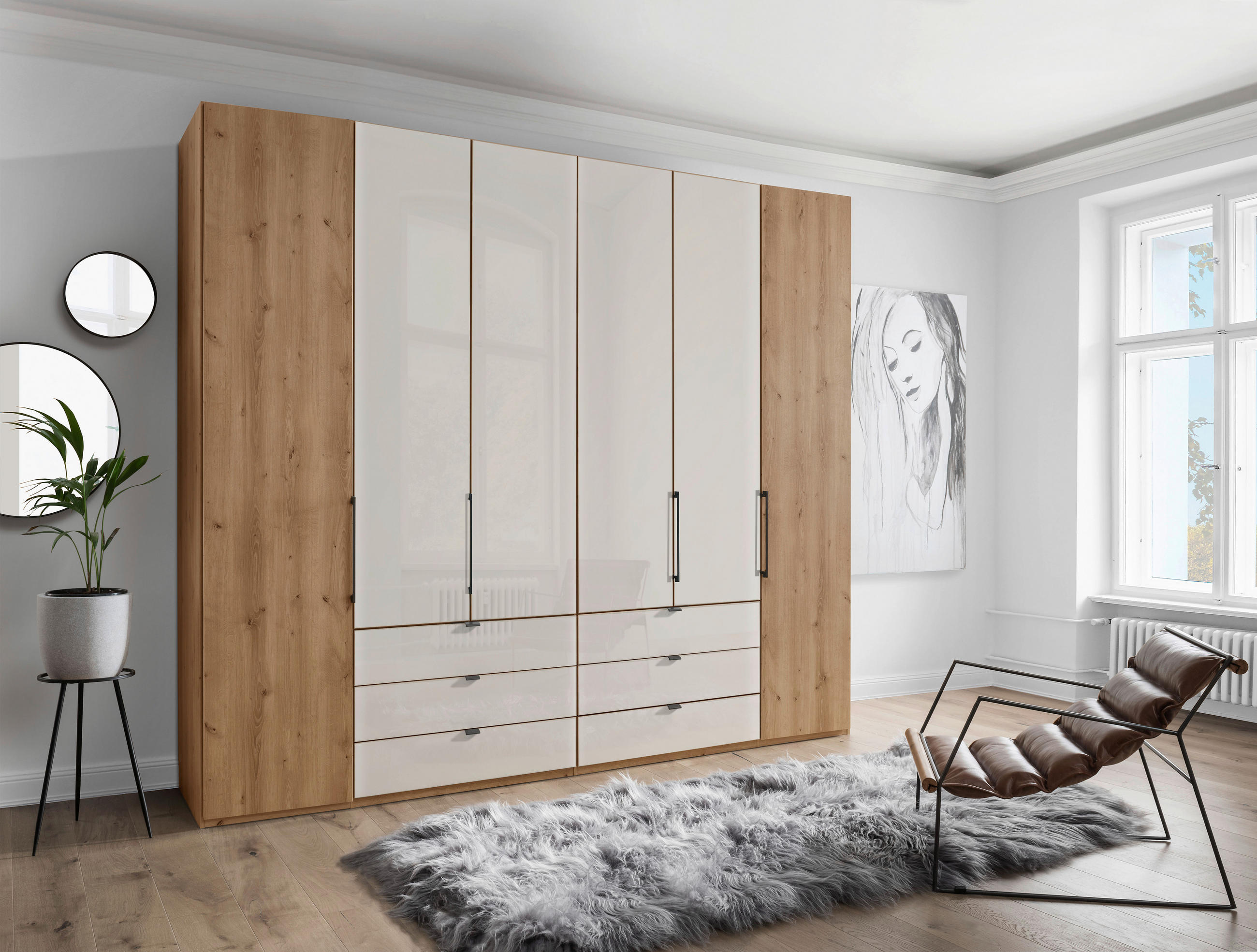 DREHTÜRENSCHRANK  in Champagner, Eiche Bianco  - Schieferfarben/Eiche Bianco, KONVENTIONELL, Glas/Holzwerkstoff (250/236/58cm) - Dieter Knoll