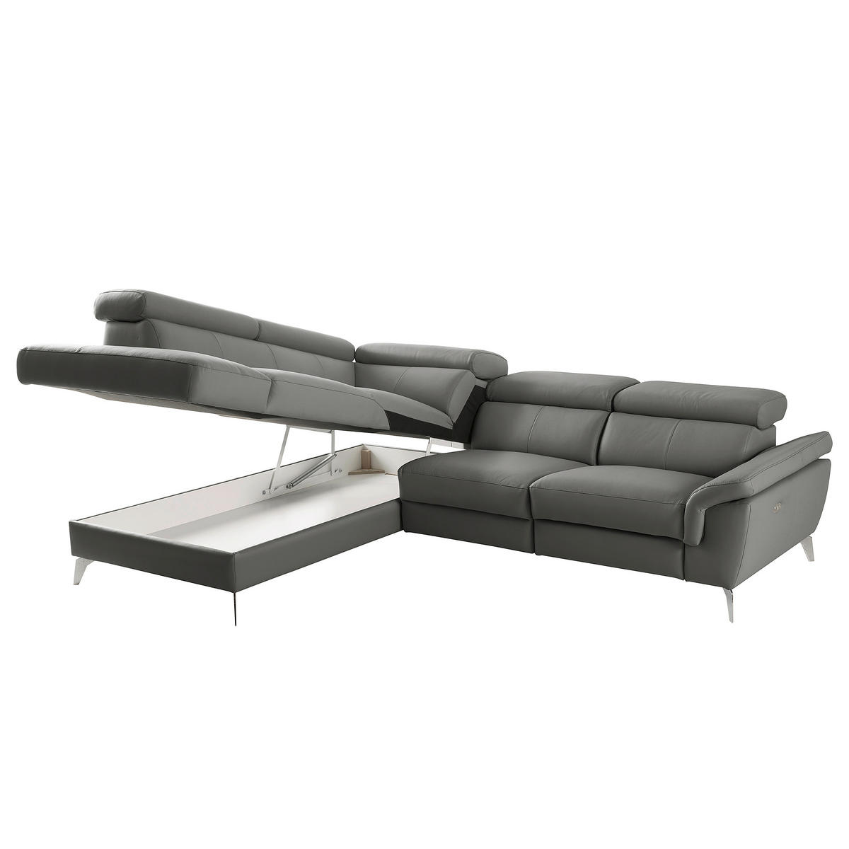 ECKSOFA  in Lederlook Echtleder Anthrazit  210/265 cm  - Chromfarben/Anthrazit, Design, Leder/Textil (210/265cm) - Livetastic