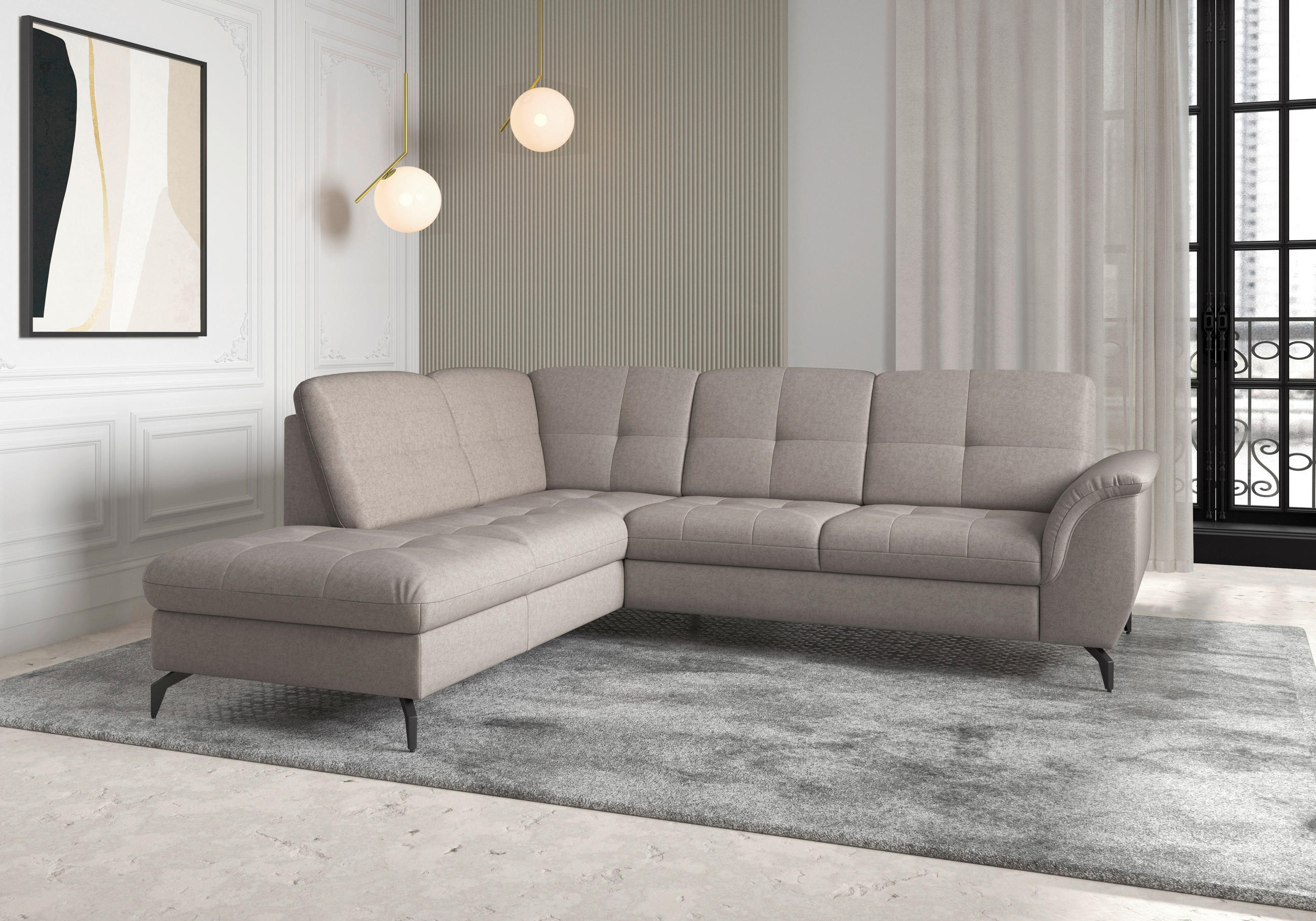 ECKSOFA in Flachgewebe Taupe  - Taupe/Schwarz, Modern, Textil/Metall (212/244cm) - Sit & More