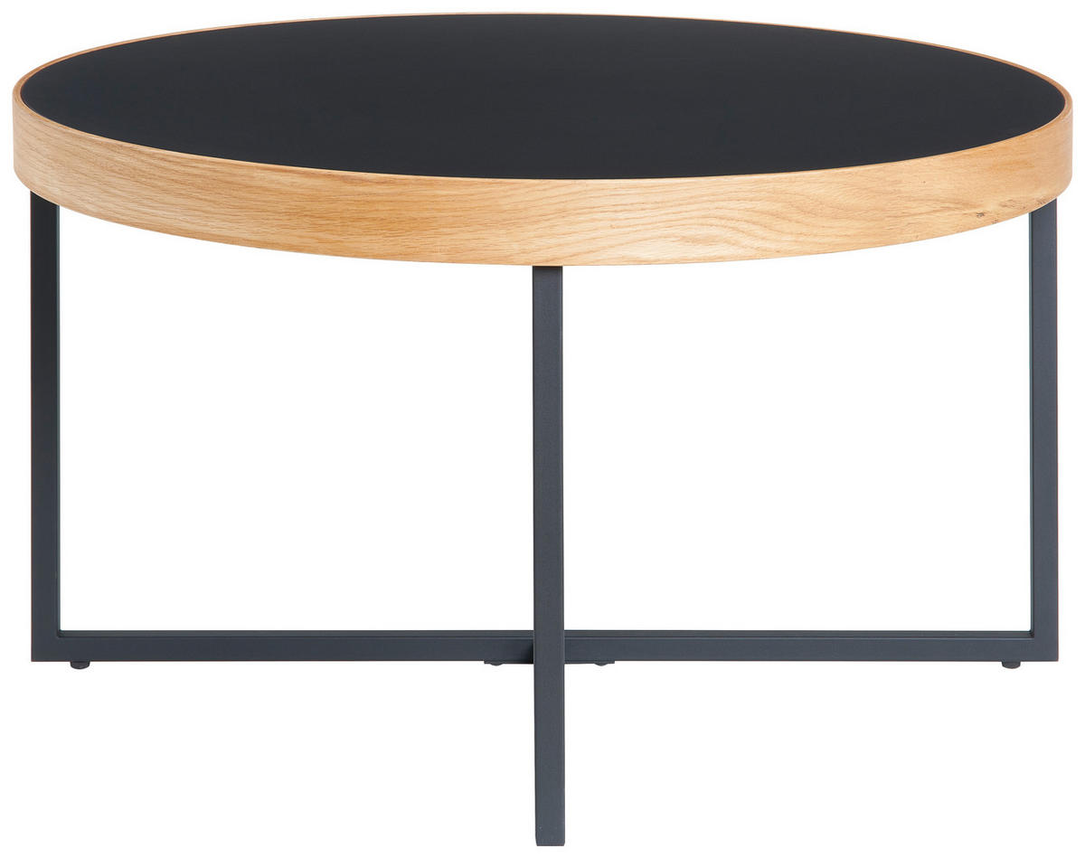 COUCHTISCH Eiche massiv rund Naturfarben, Schwarz  - Schwarz/Naturfarben, MODERN, Holz/Holzwerkstoff (80/46,5cm) - Livetastic
