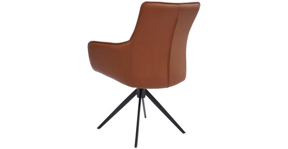 ARMLEHNSTUHL in Eisen Echtleder pigmentiert - Cognac/Schwarz, Design, Leder/Metall (64/87/60cm) - Novel