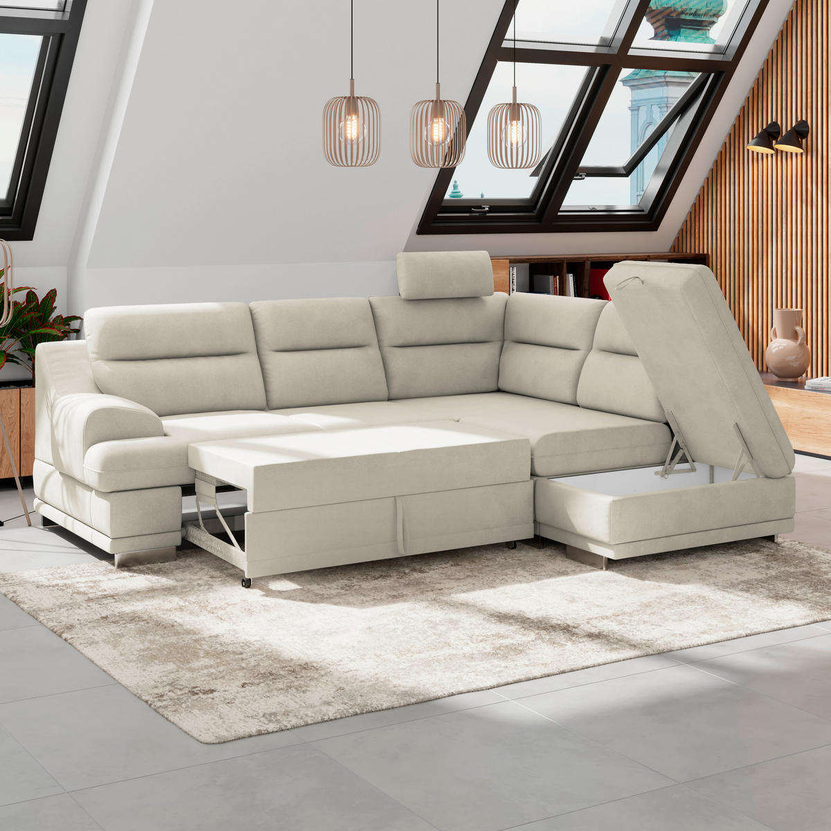 WOHNLANDSCHAFT in Velours Platinfarben  - Platinfarben/Chromfarben, KONVENTIONELL, Textil/Metall (264/217cm) - MID.YOU
