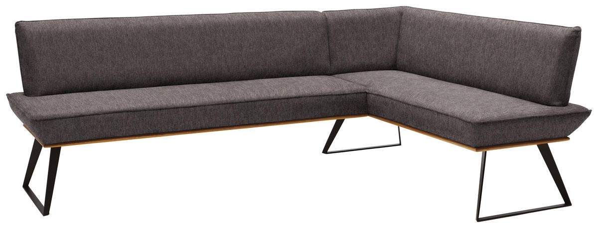 ECKBANK 243/183 cm Webstoff Dunkelbraun, Schwarz, Eichefarben Eiche massiv Metall   - Eichefarben/Dunkelbraun, Design, Holz/Textil (243/183cm) - Voleo