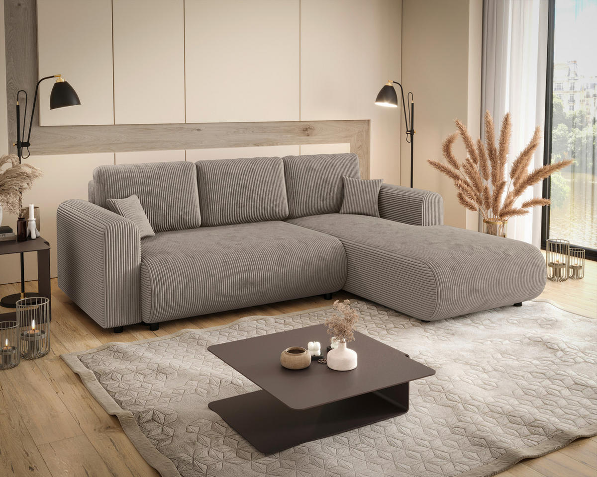 ECKSOFA inkl. Funktionen Taupe Cord  - Taupe/Schwarz, KONVENTIONELL, Kunststoff/Textil (260/200cm) - Xora