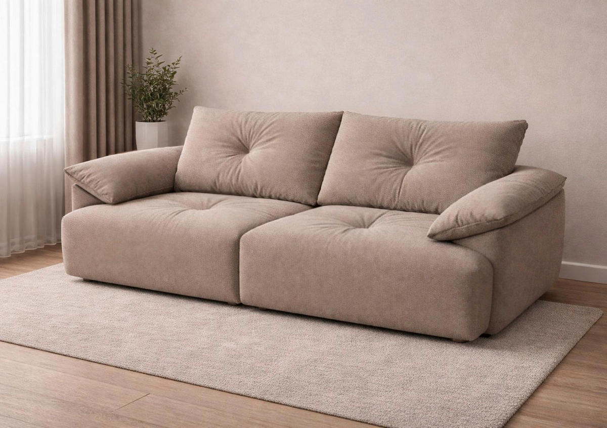BIGSOFA Webstoff Beige  - Beige/Schwarz, KONVENTIONELL, Kunststoff/Textil (243/90,5/130cm) - Ambia Home