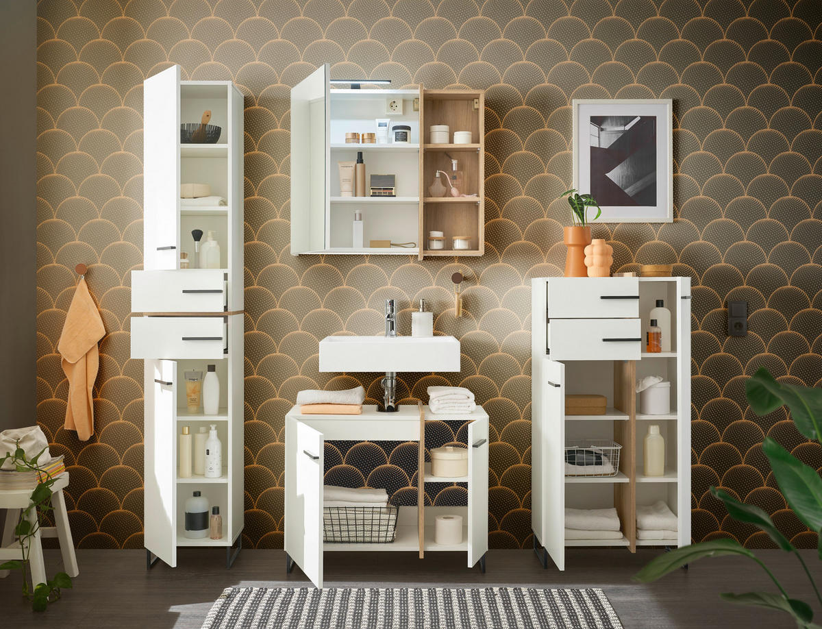MIDISCHRANK 60/119/35 cm  - Eichefarben/Schwarz, LIFESTYLE, Holzwerkstoff/Kunststoff (60/119/35cm) - home24