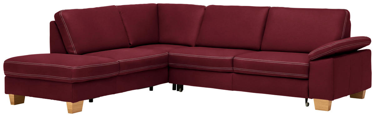 ECKSOFA  in Echtleder Bordeaux  235/274 cm  - Eichefarben/Bordeaux, KONVENTIONELL, Leder/Holzwerkstoff (235/274cm) - Beldomo Premium