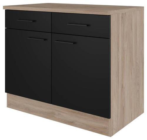 KÜCHENUNTERSCHRANK 100/85/57 cm  in Schwarz, Eichefarben  - Eichefarben/Schwarz, KONVENTIONELL, Holzwerkstoff/Metall (100/85/57cm) - FlexWell