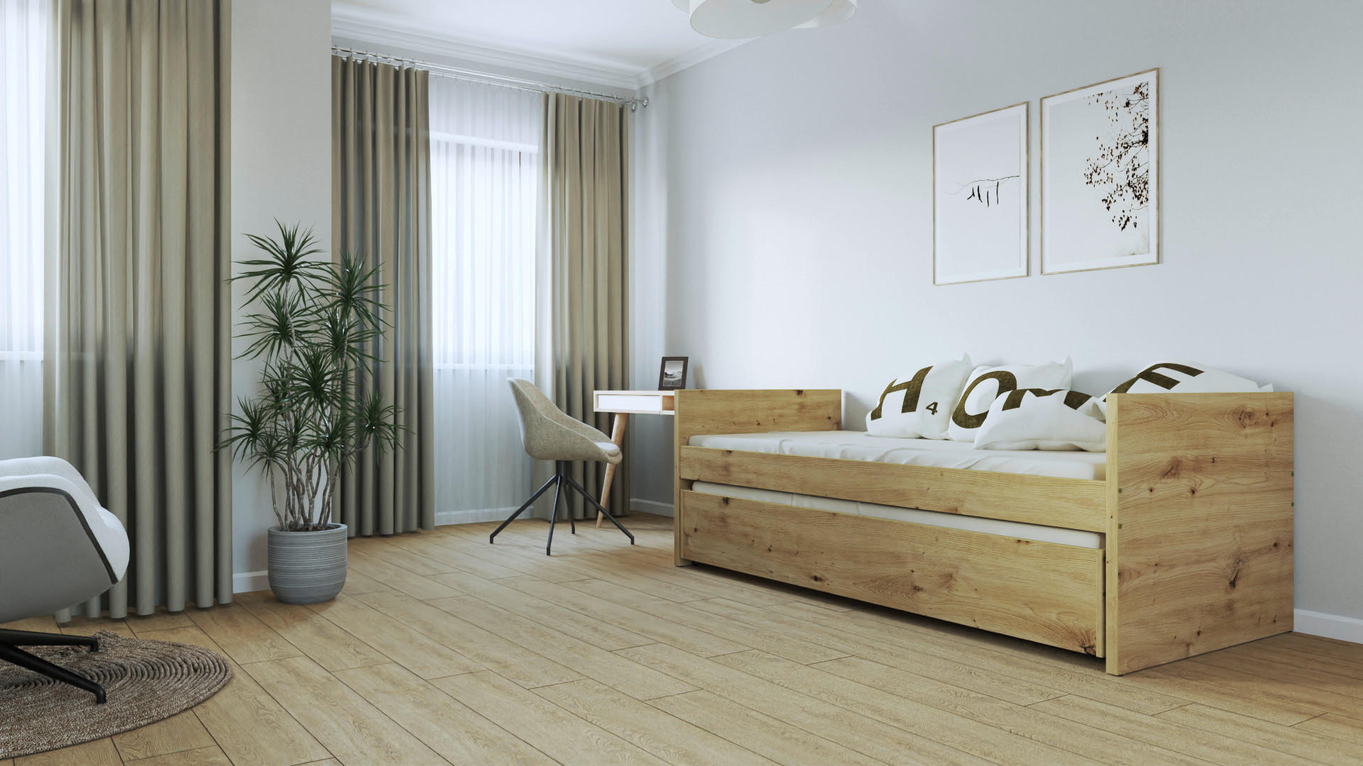 AUSZIEHBETT 90/200 cm,  in Eiche Artisan, Bettschublade, Lattenrost für Zusatzbett, Lattenrost für Hauptbett  - Eiche Artisan, MODERN, Holz/Holzwerkstoff (90/200cm) - MID.YOU