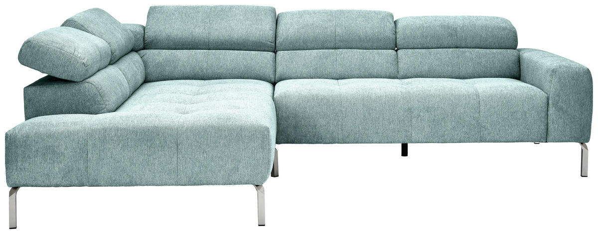 ECKSOFA Salbeigrün Flachgewebe  - Chromfarben/Salbeigrün, KONVENTIONELL, Textil/Metall (224/282cm) - Hom`in
