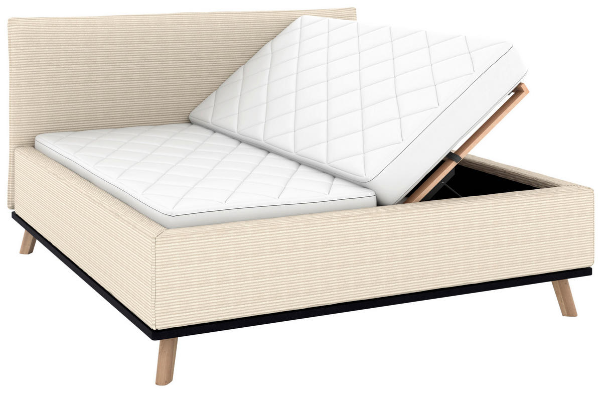POLSTERBETT Matratze, Lattenrost, Bettkasten 180/200 cm  in Creme  - Eichefarben/Creme, Design, Holz/Textil (180/200cm) - Musterring