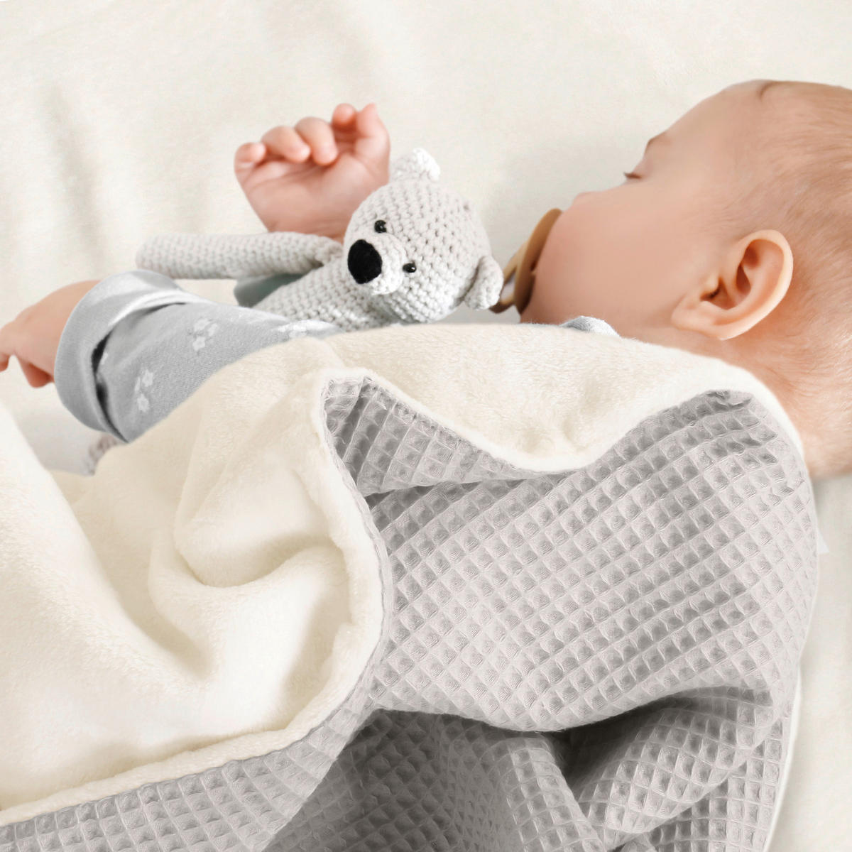 KUSCHELDECKE babybay Kuscheldecke 75x100 cm Waffelpiqué  - Grauweiß, Basics, Textil (100/75/1cm) - Babybay