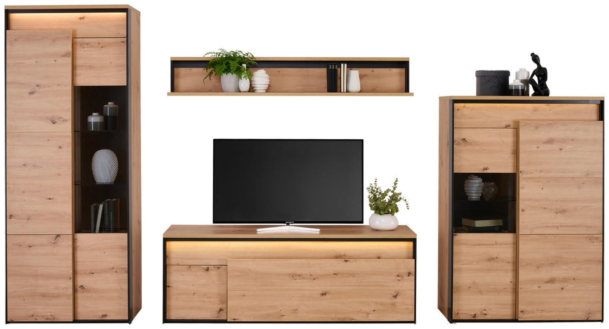TV-ELEMENT WOHNZIMMER Schwarz, Eiche Artisan  155/55/41 cm  - Schwarz/Eiche Artisan, Design, Holzwerkstoff/Kunststoff (155/55/41cm) - Hom`in