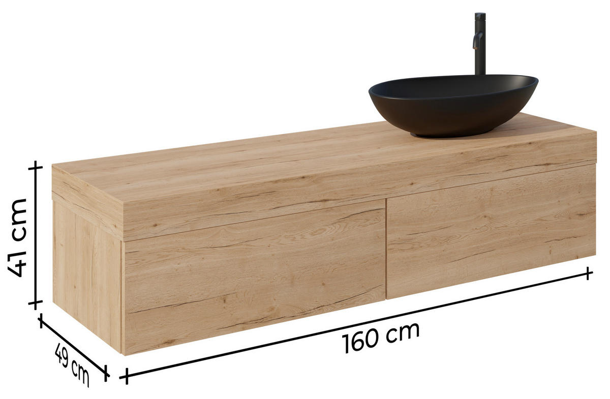 WASCHTISCHKOMBI 160 cm  - Eichefarben/Schwarz, MODERN, Keramik/Holzwerkstoff (160cm) - Celina Home