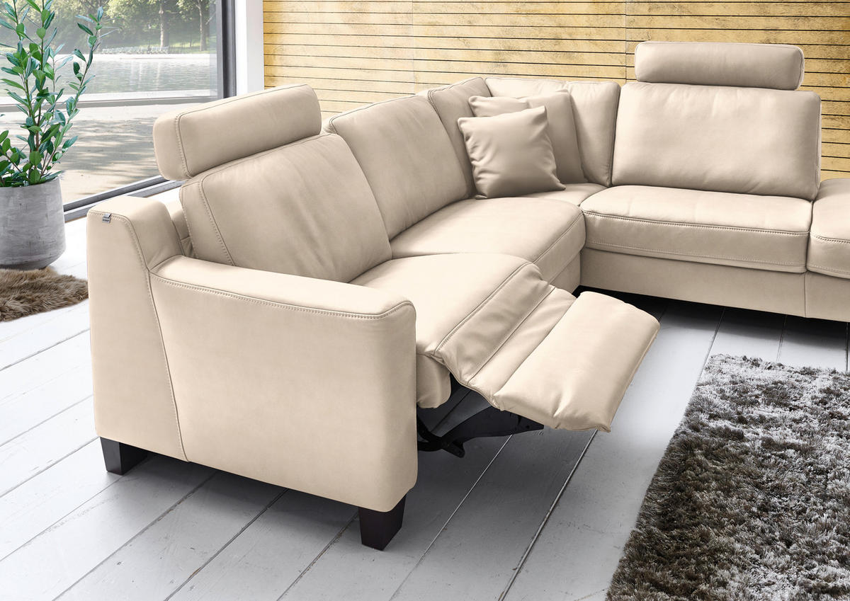 ECKSOFA in Echtleder Beige  - Eichefarben/Beige, Design, Leder/Holz (259/235cm) - Valdera