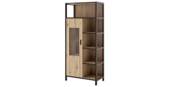 VITRINE  in Anthrazit, Eichefarben - Eichefarben/Anthrazit, Design, Glas/Holzwerkstoff (76/172/40cm) - Carryhome