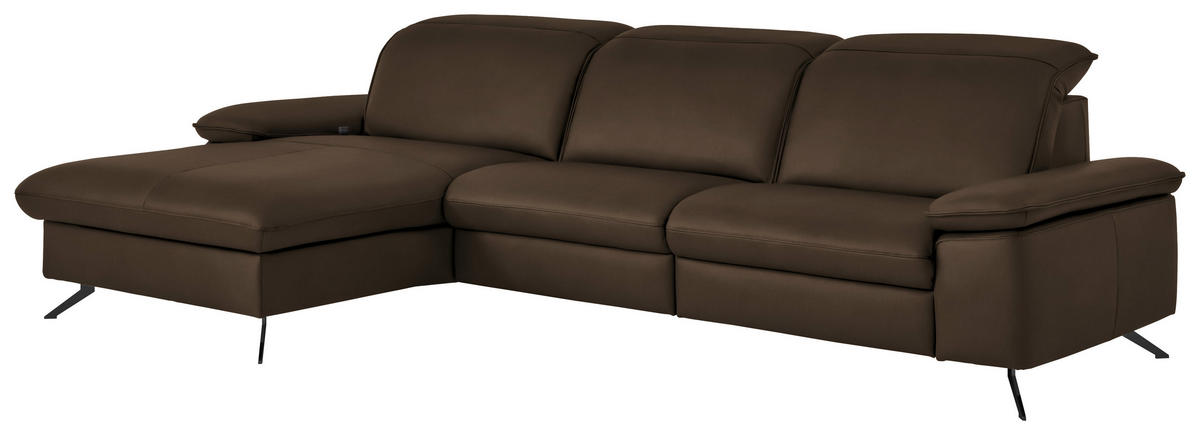 ECKSOFA  Echtleder Dunkelbraun  - Dunkelbraun/Schwarz, Design, Leder/Metall (169/307cm) - Beldomo Premium